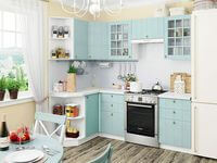 Небольшая угловая кухня в голубом и белом цвете Петропавловск